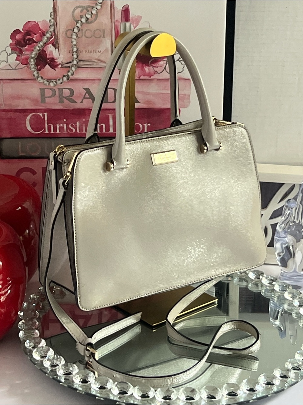 kate spade gray Patent Leather Satchel with Gold Hardware crossbody bag - Picture 3 of 17